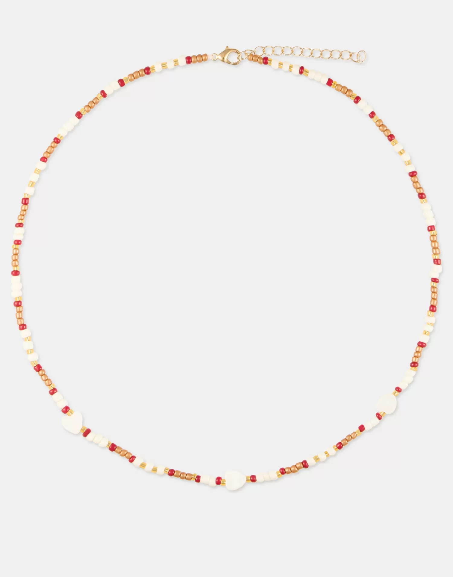 Jewelry*Natura Selection Bead Necklace With Shell Hearts 150181-BURGUNDY