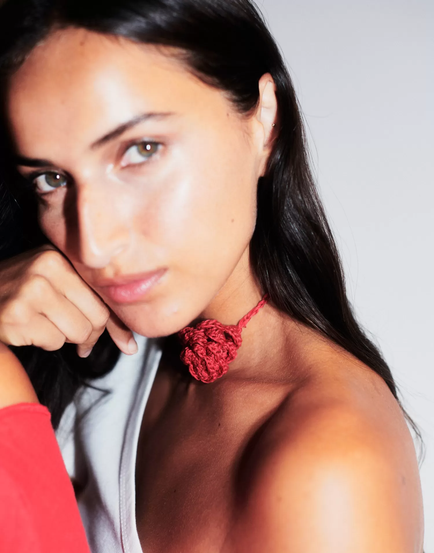 Jewelry*Natura Selection Crochet Flower Necklace 147869-RED