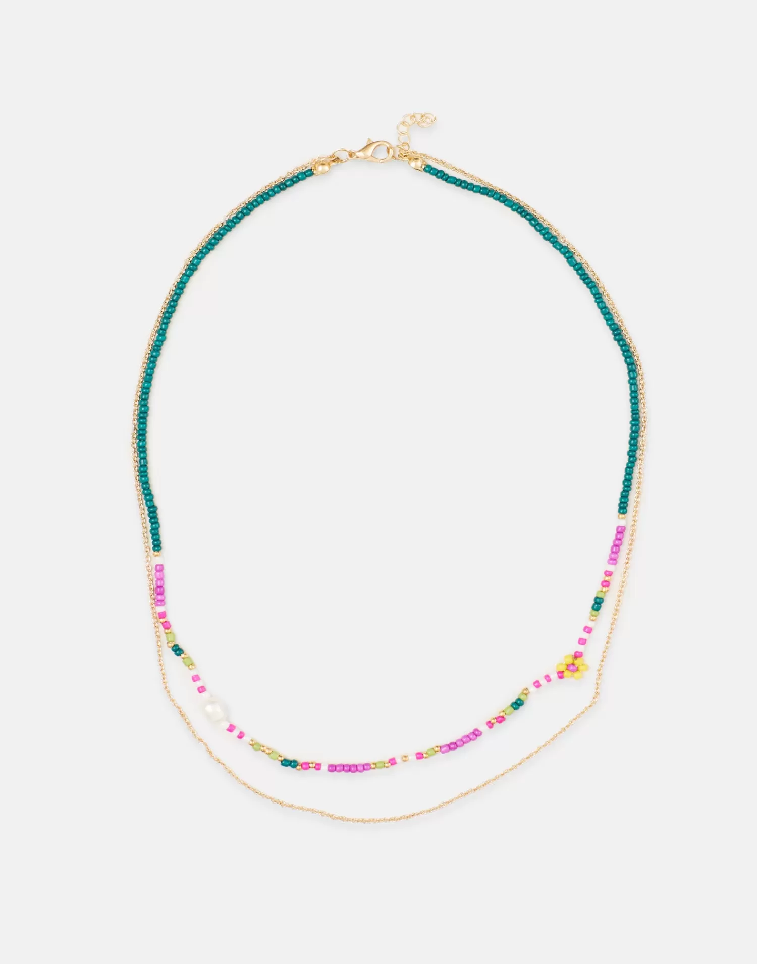 Jewelry*Natura Selection Double Chain Bead Necklace 147782-GREEN