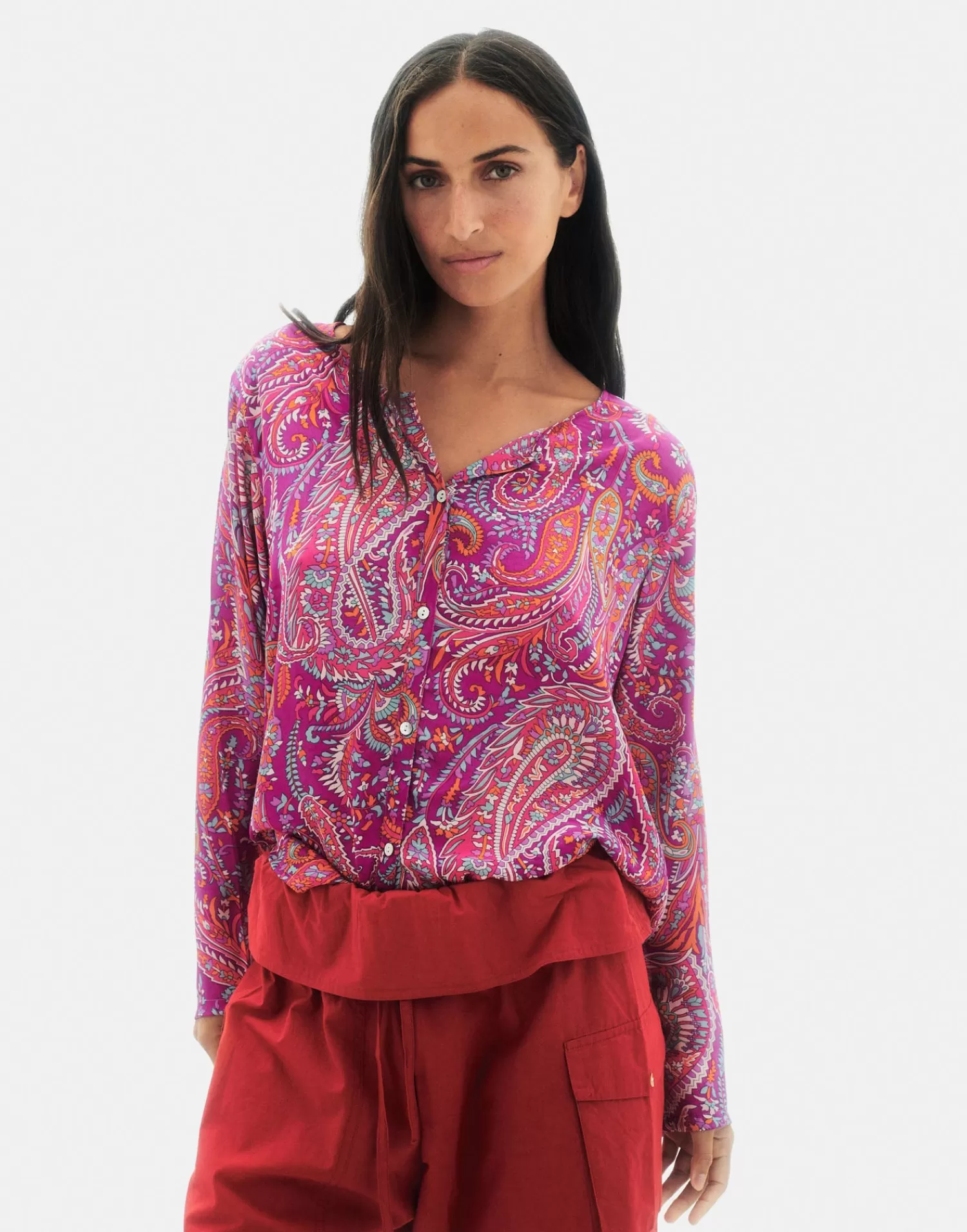 Shirts & Blouses*Natura Selection Paisley Blouse 147769-FUCHSIA