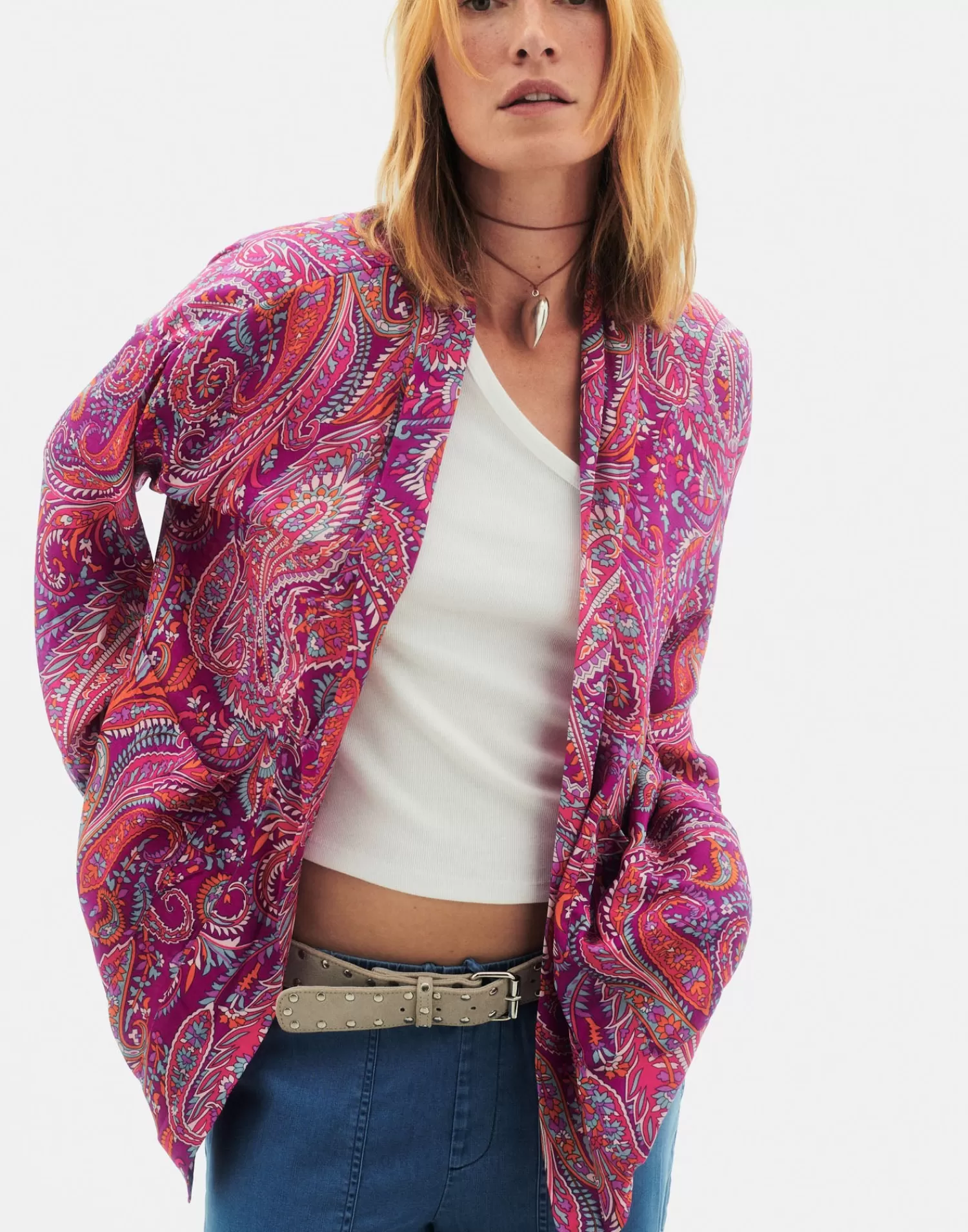 Kimonos*Natura Selection Paisley Kimono 147771-FUCHSIA