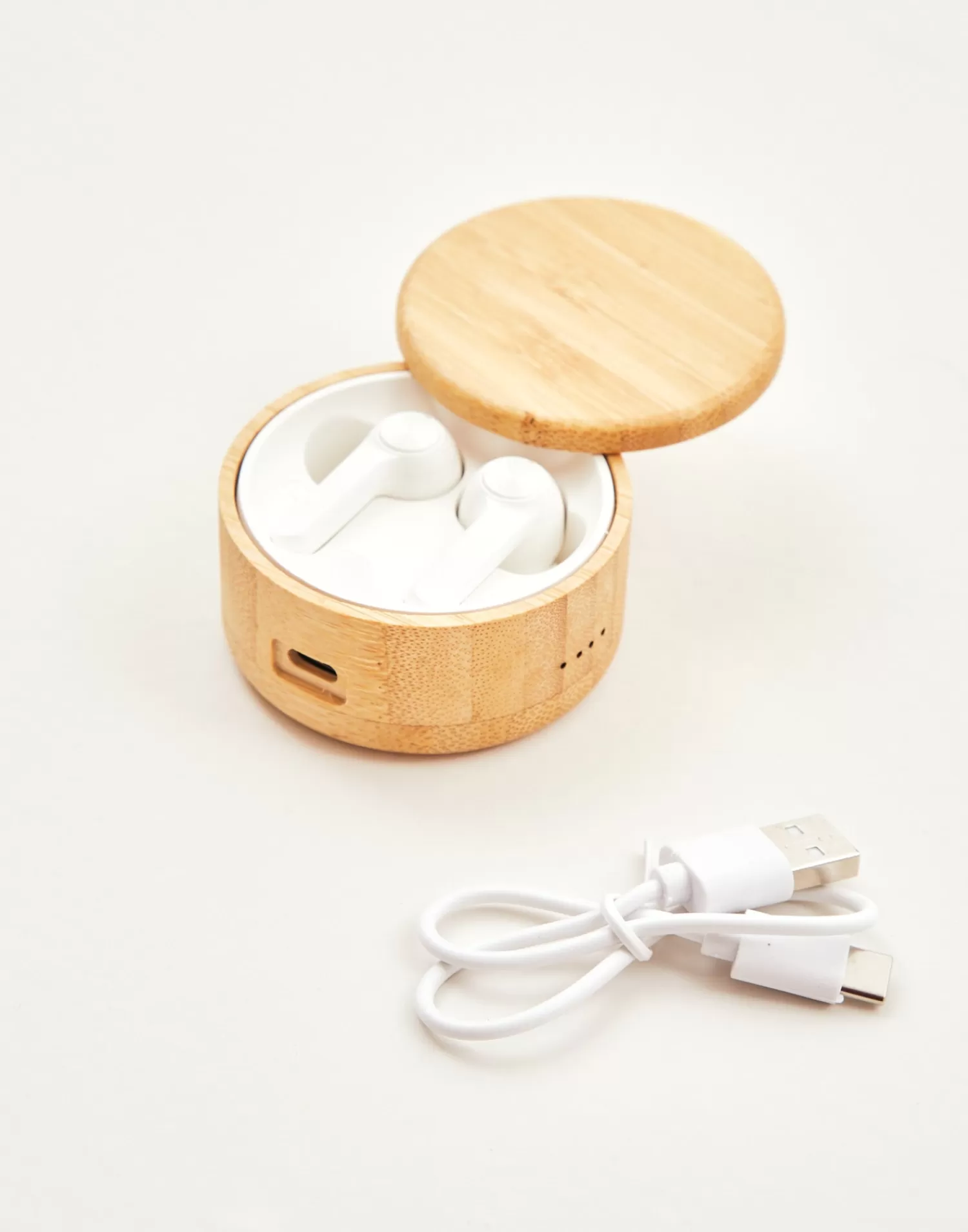 Electronics & Gadget | Travel*Natura Selection Round Bamboo AirPods Case 146043-BAMBU/WHI